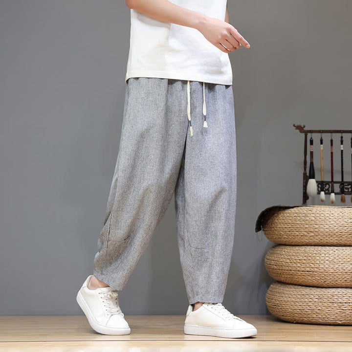 Buddha Stones Lässige, minimalistische Sommerhose mit Kordelzug, einfarbig, verkürzt, Herrenhose mit schmal zulaufendem Bein und Taschen - Hellgrau - US/UK/AU46, EU56 (5XL) - image 18