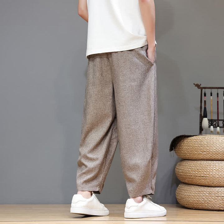 Buddha Stones Lässige, minimalistische Sommerhose mit Kordelzug, einfarbig, verkürzt, Herrenhose mit schmal zulaufendem Bein und Taschen - image 4