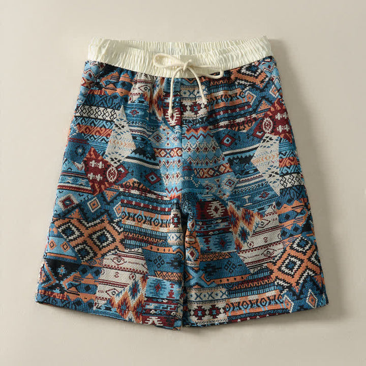 Buddha Stones Sommer-Freizeit-Boho-Shorts für Herren mit Kordelzug, geometrischem Muster und Taschen - image 1