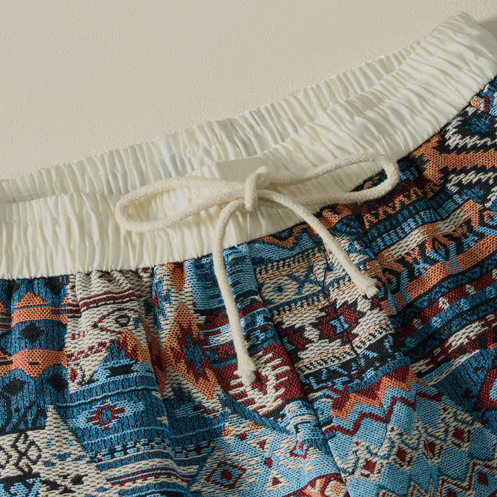 Buddha Stones Sommer-Freizeit-Boho-Shorts für Herren mit Kordelzug, geometrischem Muster und Taschen - image 3