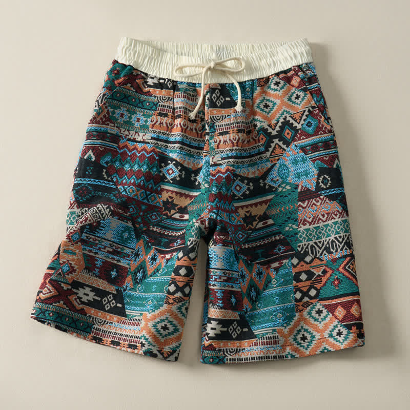 Buddha Stones Sommer-Freizeit-Boho-Shorts für Herren mit Kordelzug, geometrischem Muster und Taschen - Dunkelcyan - US/UK/AU46, EU56 (5XL) - image 11