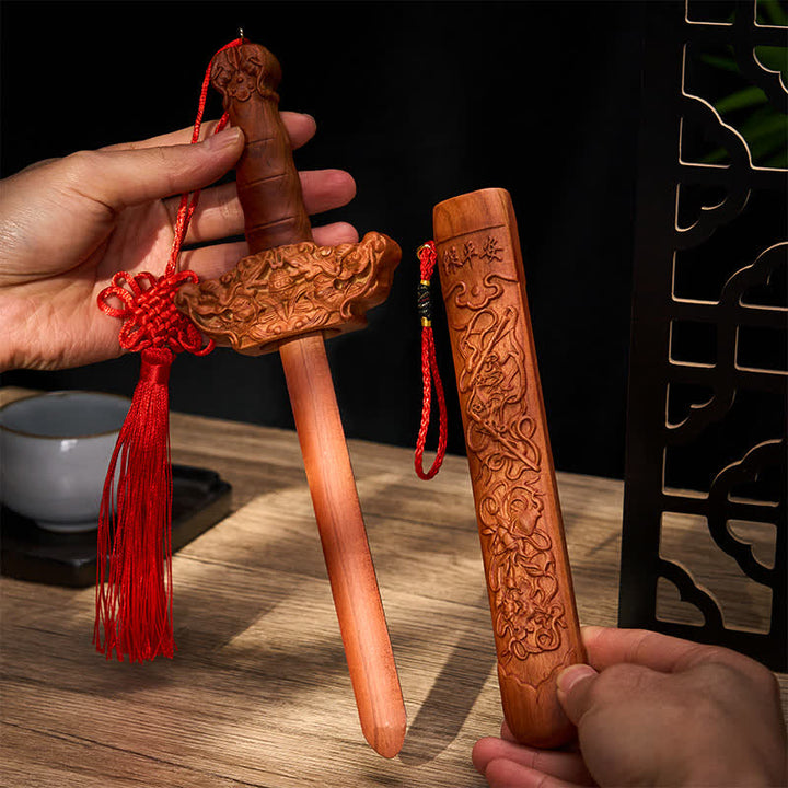 Buddha Stones Handgeschnitztes Drachenschwert aus Pfirsichholz – Ritualdekoration - image 2