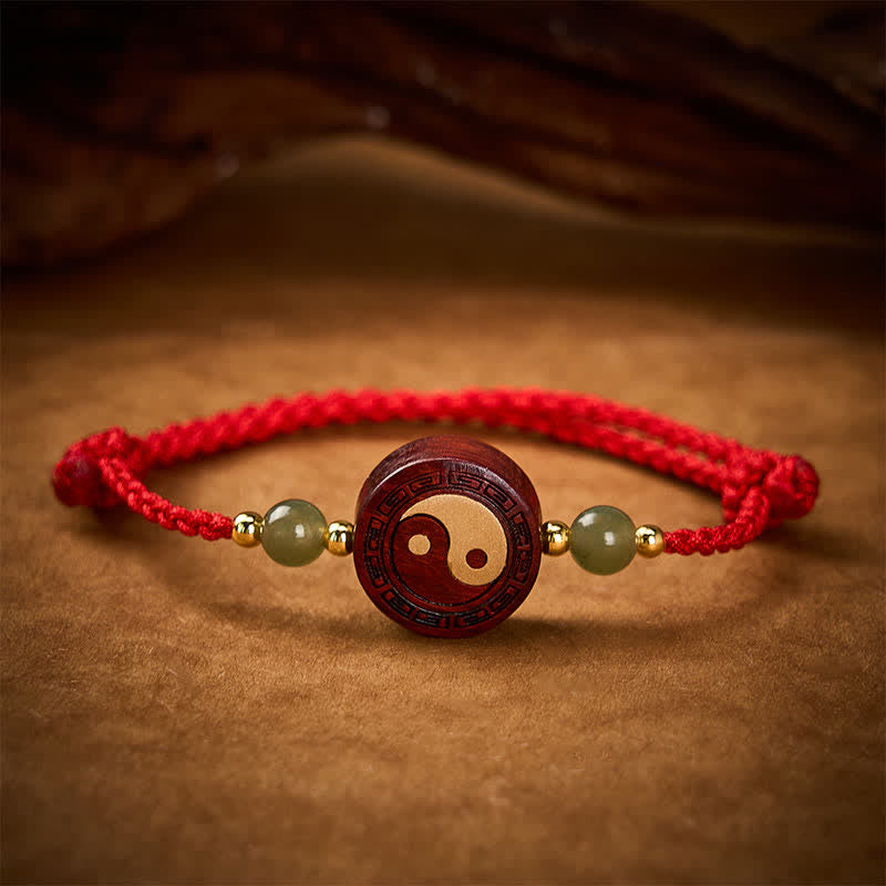 Buddha Stones Lila Sandelholz-Jade-Yin-Yang-Bastelband mit roter Schnur - image 2