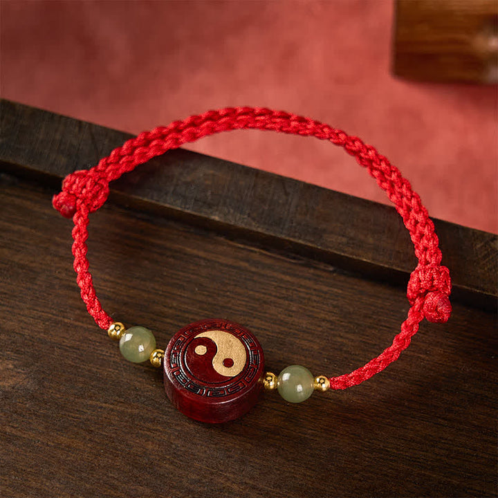Buddha Stones Lila Sandelholz-Jade-Yin-Yang-Bastelband mit roter Schnur - image 1