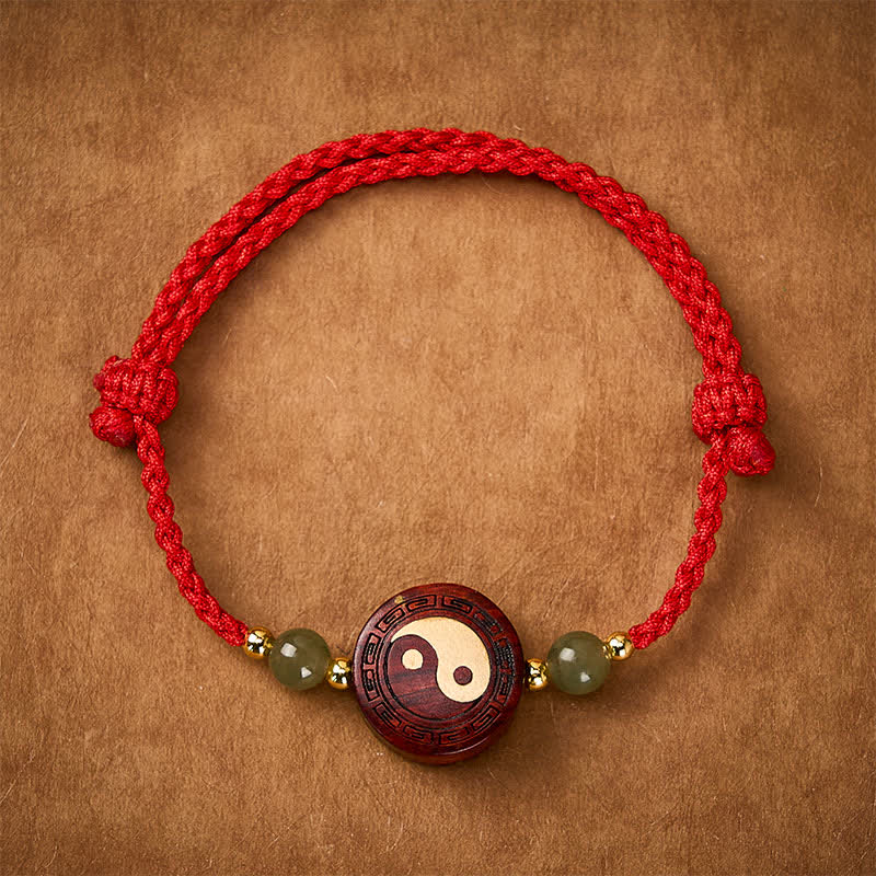 Buddha Stones Lila Sandelholz-Jade-Yin-Yang-Bastelband mit roter Schnur - YinYang (Gleichgewicht ♥ Harmonie) - image 0