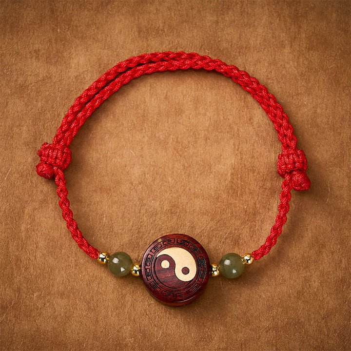 Buddha Stones Lila Sandelholz-Jade-Yin-Yang-Bastelband mit roter Schnur - YinYang (Gleichgewicht ♥ Harmonie) - image 0