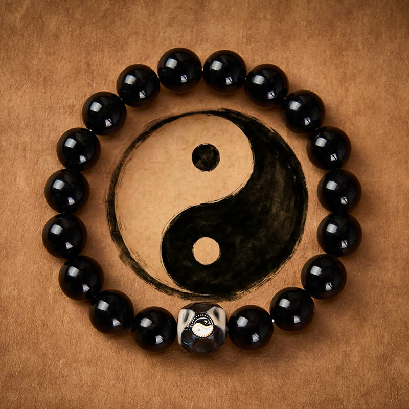 Buddha Stones Tibetisches Achat-Yin-Yang-Armband mit runden Perlen - Yin Yang (Gleichgewicht ♥ Harmonie) - image 0