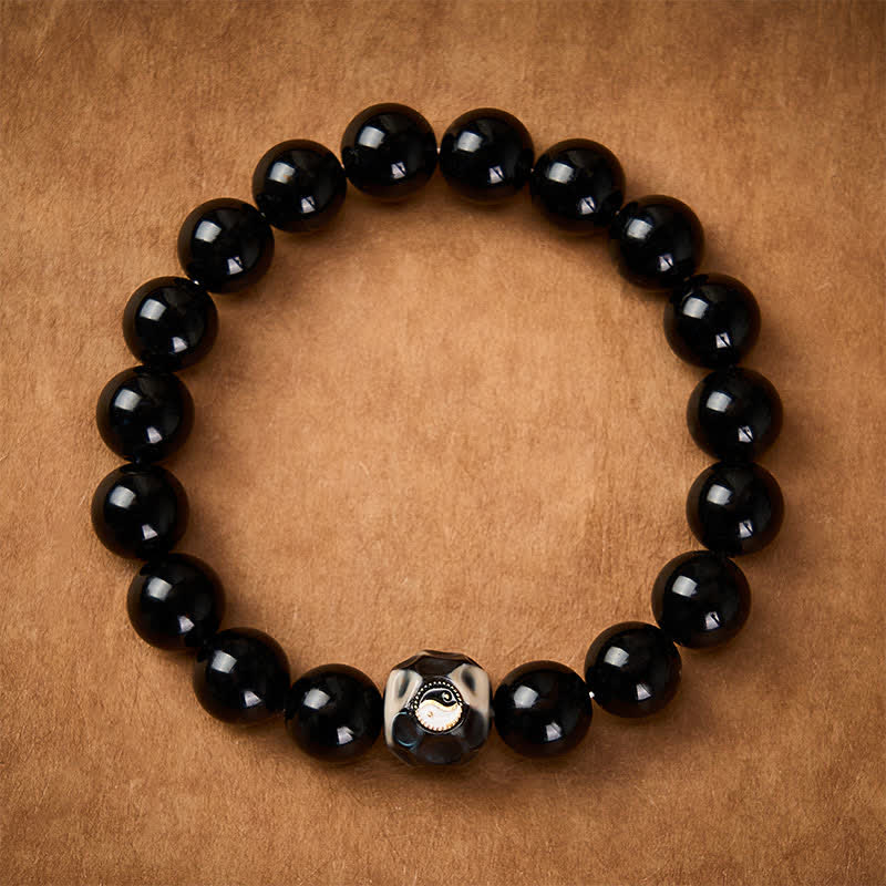 Buddha Stones Tibetisches Achat-Yin-Yang-Armband mit runden Perlen - image 1