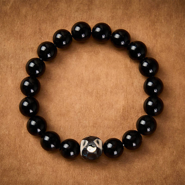 Buddha Stones Tibetisches Achat-Yin-Yang-Armband mit runden Perlen - image 1