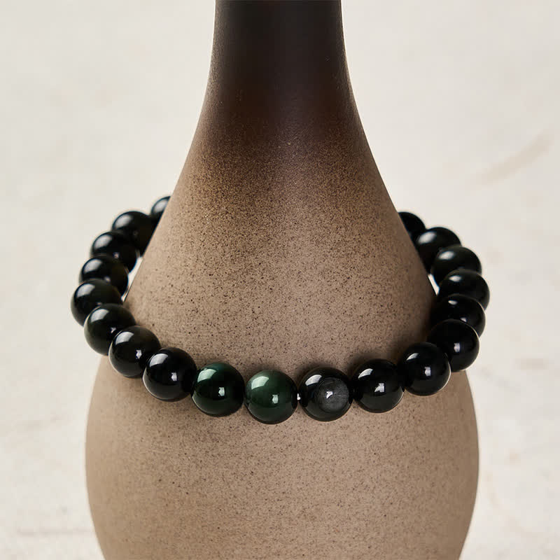 Buddha Stones Regenbogen Obsidian Yin Yang Balance Rundperlenarmband - image 4