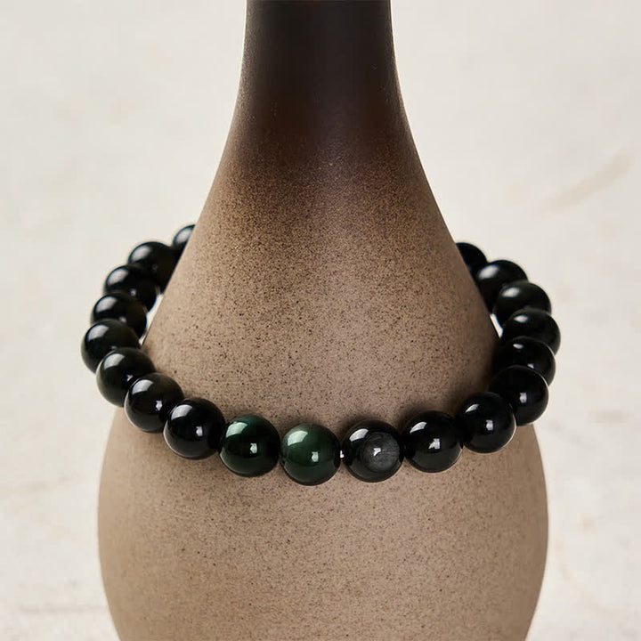 Buddha Stones Regenbogen Obsidian Yin Yang Balance Rundperlenarmband - image 4