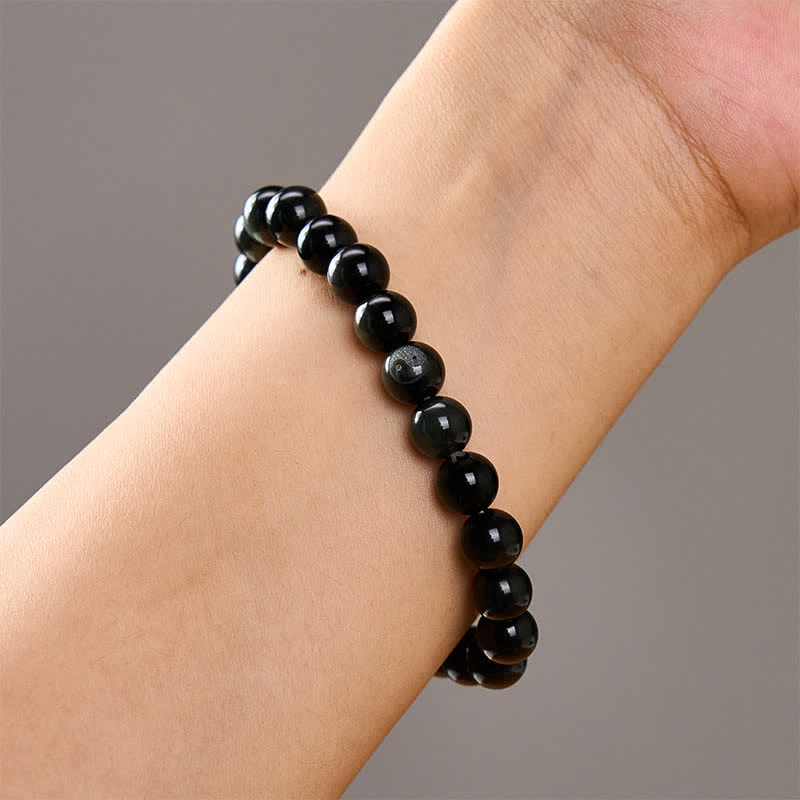 Buddha Stones Regenbogen Obsidian Yin Yang Balance Rundperlenarmband - image 10