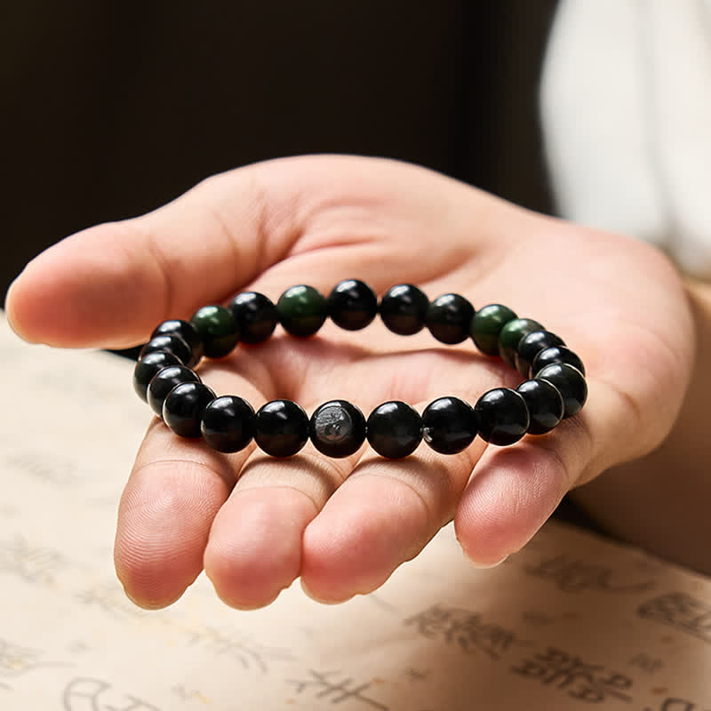 Buddha Stones Regenbogen Obsidian Yin Yang Balance Rundperlenarmband - image 9