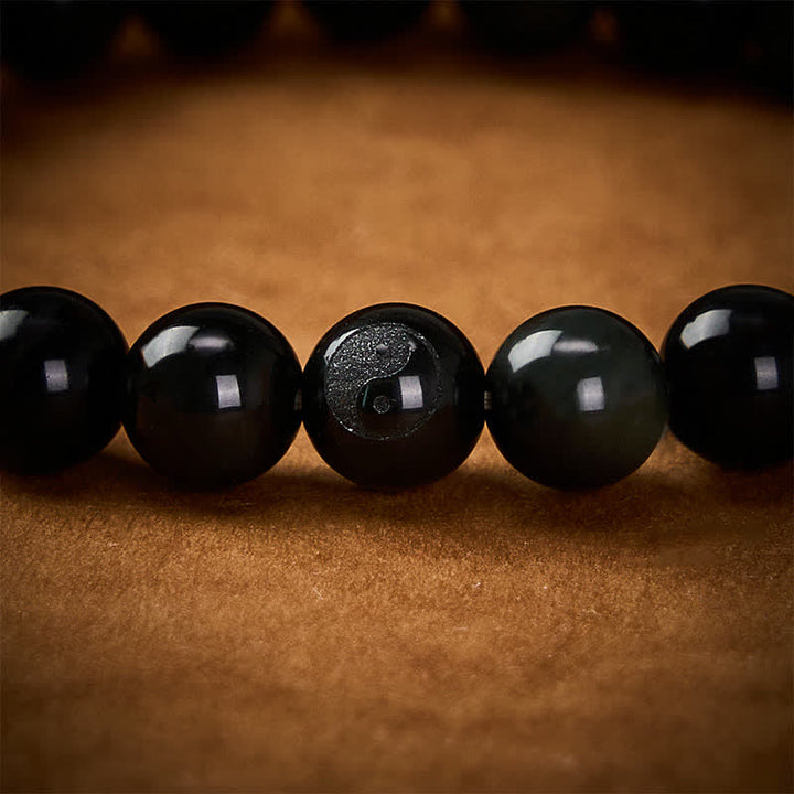 Buddha Stones Regenbogen Obsidian Yin Yang Balance Rundperlenarmband - image 11