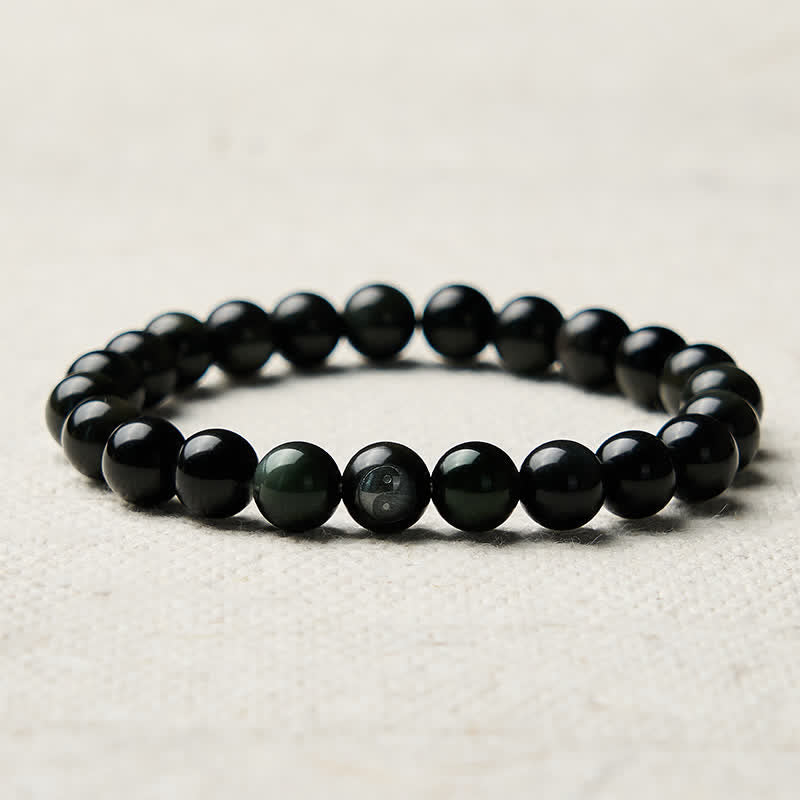 Buddha Stones Regenbogen Obsidian Yin Yang Balance Rundperlenarmband - image 8