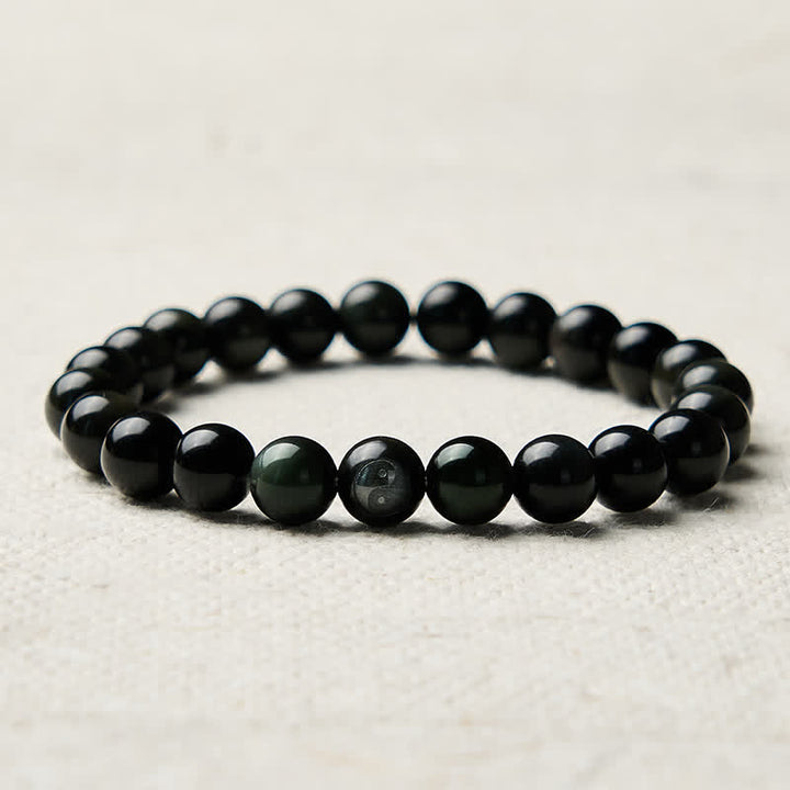 Buddha Stones Regenbogen Obsidian Yin Yang Balance Rundperlenarmband - image 8