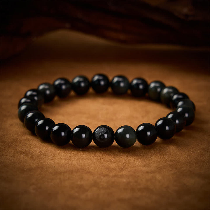 Buddha Stones Regenbogen Obsidian Yin Yang Balance Rundperlenarmband - Regenbogenobsidian (Farbveränderungen im Licht) - 8 mm - image 0