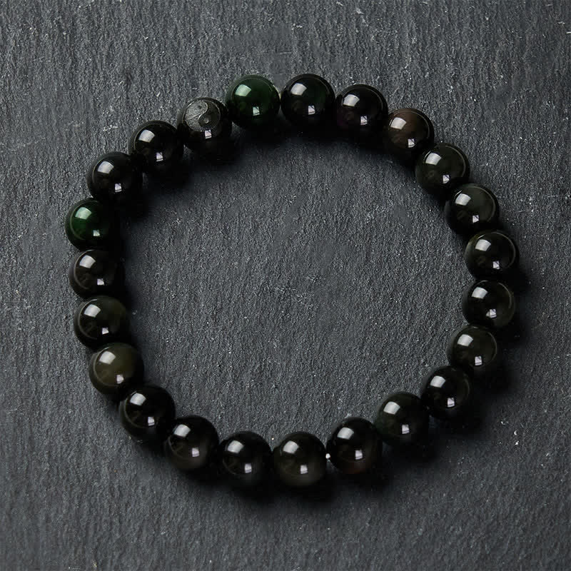 Buddha Stones Regenbogen Obsidian Yin Yang Balance Rundperlenarmband - image 3