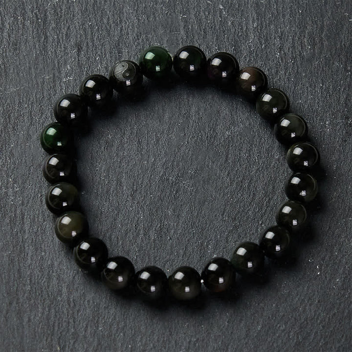 Buddha Stones Regenbogen Obsidian Yin Yang Balance Rundperlenarmband - image 3