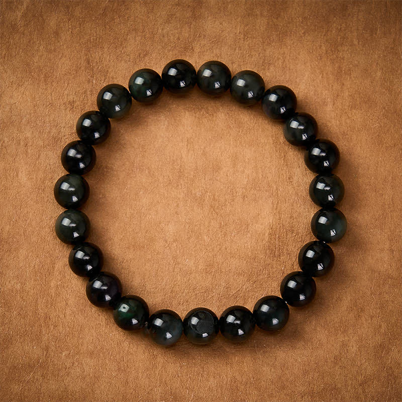 Buddha Stones Regenbogen Obsidian Yin Yang Balance Rundperlenarmband - image 2