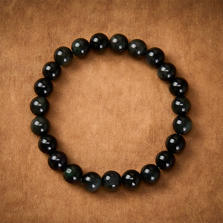 Buddha Stones Regenbogen Obsidian Yin Yang Balance Rundperlenarmband - image 2