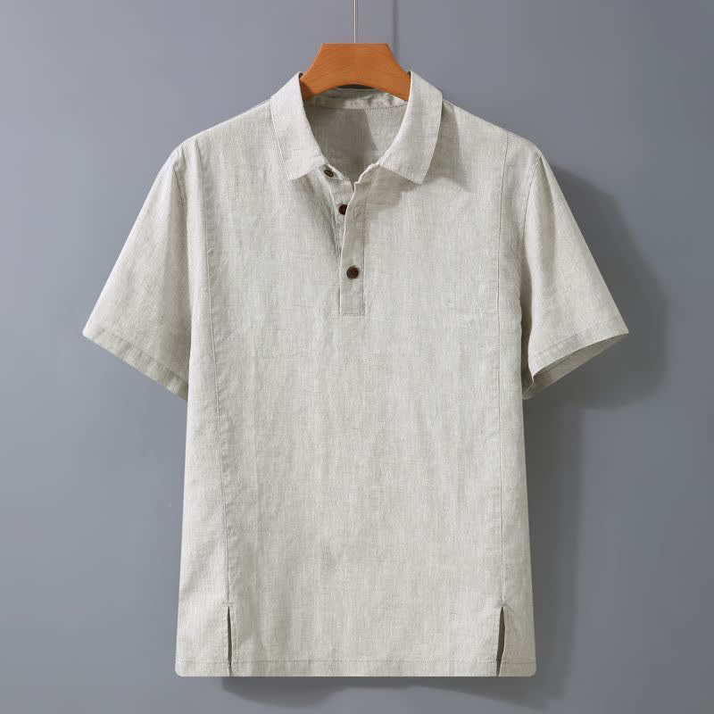 Buddha Stones Lässiges, minimalistisches Sommerhemd mit Knopfleiste, einfarbig, Kurzarm, für Herren - Leinen - US/UK/AU44, EU54 (4XL) - image 0