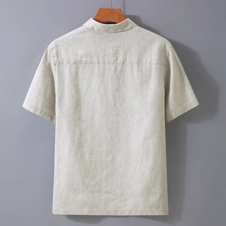 Buddha Stones Lässiges, minimalistisches Sommerhemd mit Knopfleiste, einfarbig, Kurzarm, für Herren - image 1