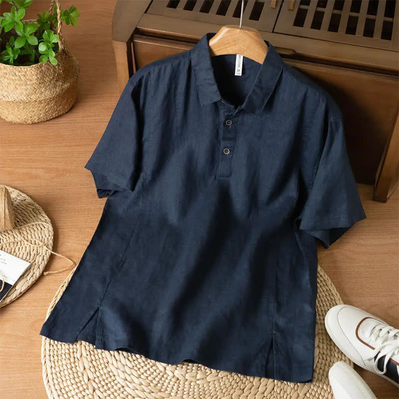 Buddha Stones Lässiges, minimalistisches Sommerhemd mit Knopfleiste, einfarbig, Kurzarm, für Herren - Mitternachtsblau - US/UK/AU44, EU54 (4XL) - image 3