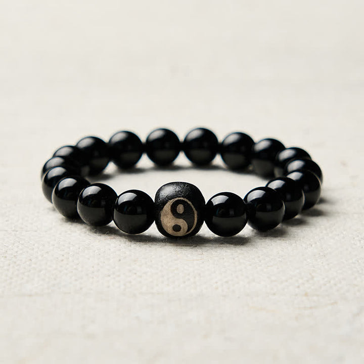 Buddha Stones Schutzarmband aus tibetischem schwarzem Obsidian und schwarzem Onyx mit Yin-Yang-Perlen - image 8