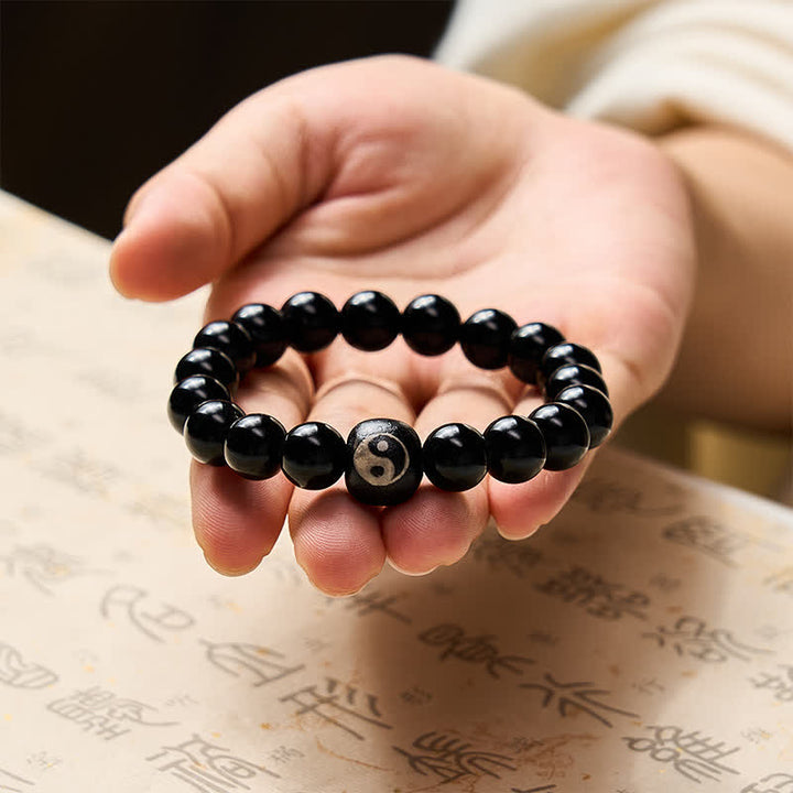 Buddha Stones Schutzarmband aus tibetischem schwarzem Obsidian und schwarzem Onyx mit Yin-Yang-Perlen - image 9
