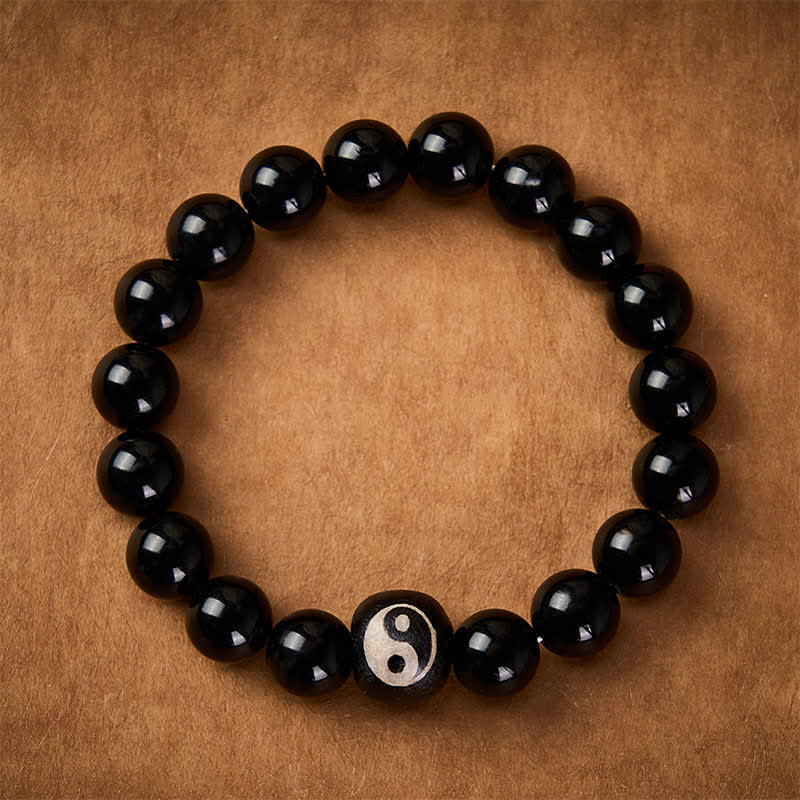 Buddha Stones Schutzarmband aus tibetischem schwarzem Obsidian und schwarzem Onyx mit Yin-Yang-Perlen - image 1