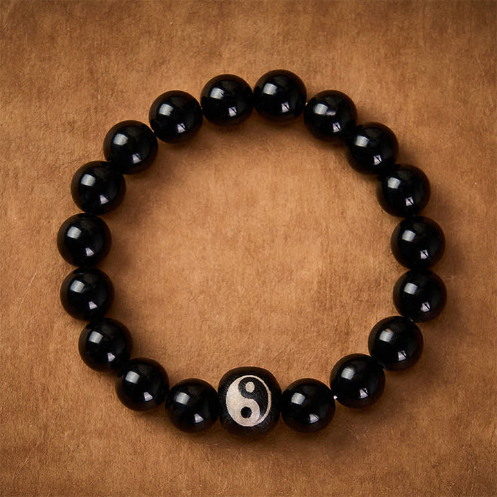Buddha Stones Schutzarmband aus tibetischem schwarzem Obsidian und schwarzem Onyx mit Yin-Yang-Perlen - image 1