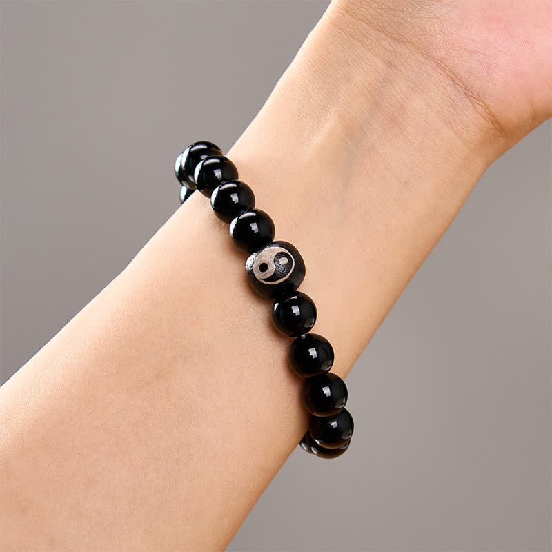 Buddha Stones Schutzarmband aus tibetischem schwarzem Obsidian und schwarzem Onyx mit Yin-Yang-Perlen - image 10