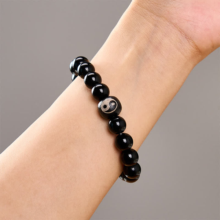 Buddha Stones Schutzarmband aus tibetischem schwarzem Obsidian und schwarzem Onyx mit Yin-Yang-Perlen - image 10