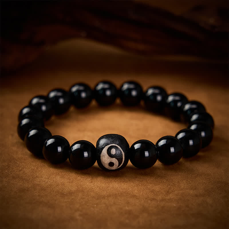 Buddha Stones Schutzarmband aus tibetischem schwarzem Obsidian und schwarzem Onyx mit Yin-Yang-Perlen - image 2