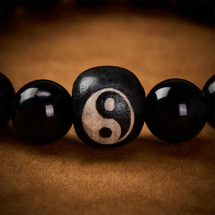 Buddha Stones Schutzarmband aus tibetischem schwarzem Obsidian und schwarzem Onyx mit Yin-Yang-Perlen - image 11