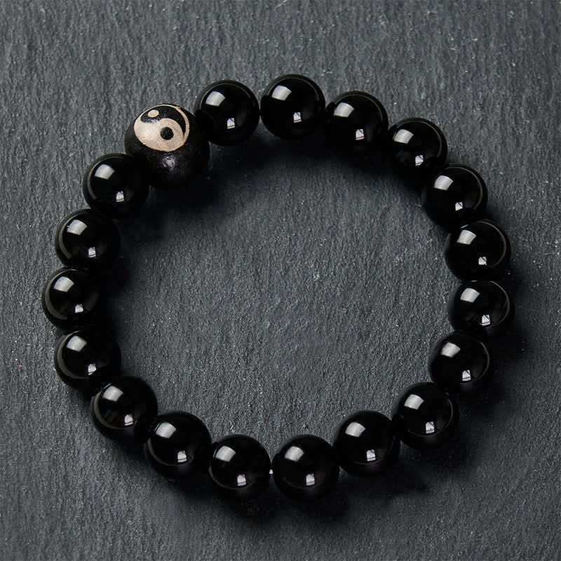 Buddha Stones Schutzarmband aus tibetischem schwarzem Obsidian und schwarzem Onyx mit Yin-Yang-Perlen - image 3