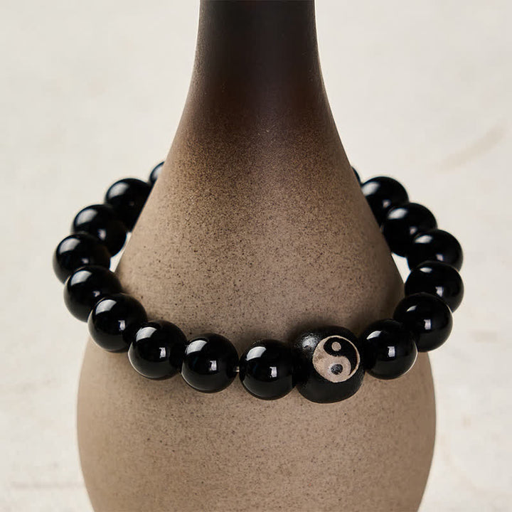 Buddha Stones Schutzarmband aus tibetischem schwarzem Obsidian und schwarzem Onyx mit Yin-Yang-Perlen - image 4