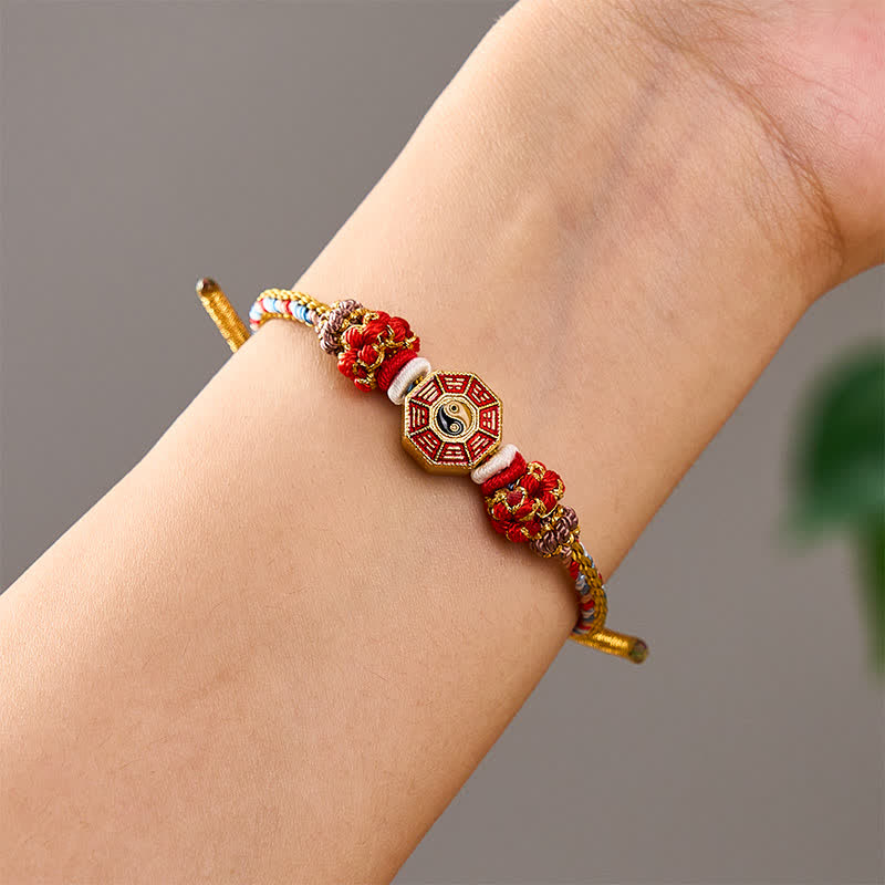 Buddha Stones Buntes, handgewebtes Armband mit Bagua-Motiv und chinesischer Münze im tibetischen Stil. - image 12