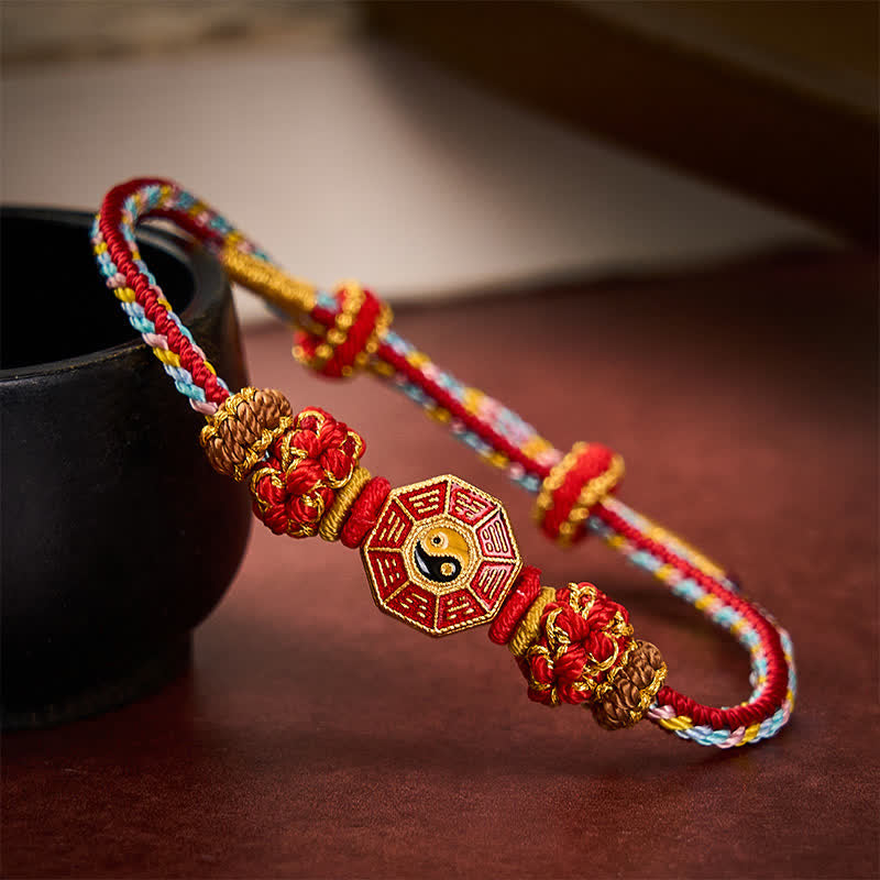 Buddha Stones Buntes, handgewebtes Armband mit Bagua-Motiv und chinesischer Münze im tibetischen Stil. - image 2