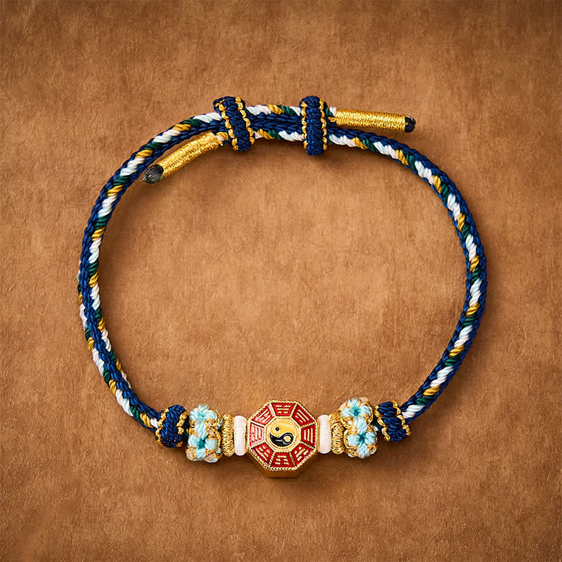 Buddha Stones Buntes, handgewebtes Armband mit Bagua-Motiv und chinesischer Münze im tibetischen Stil. - Marine - Roter Faden (Schutz♥Glück) - image 15