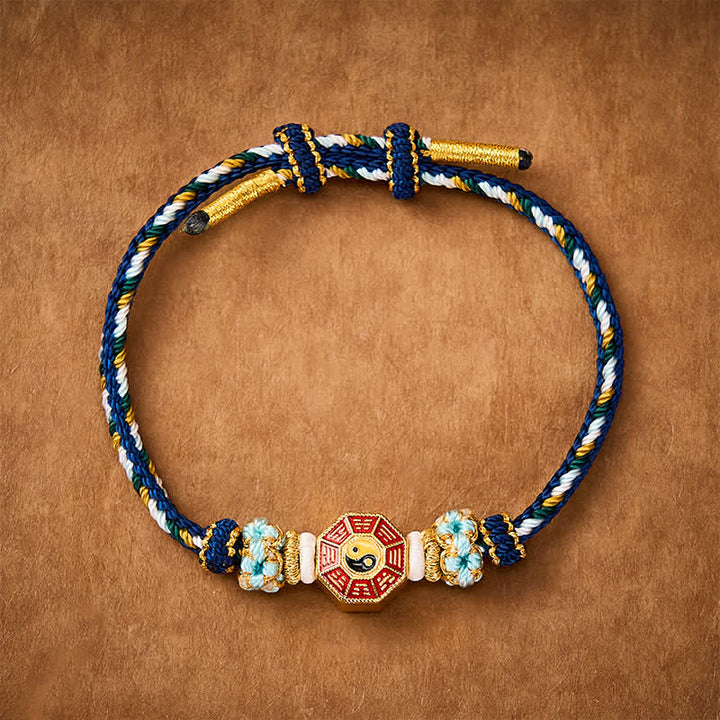 Buddha Stones Buntes, handgewebtes Armband mit Bagua-Motiv und chinesischer Münze im tibetischen Stil. - Marine - Roter Faden (Schutz♥Glück) - image 15