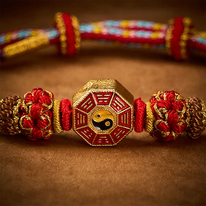 Buddha Stones Buntes, handgewebtes Armband mit Bagua-Motiv und chinesischer Münze im tibetischen Stil. - image 5
