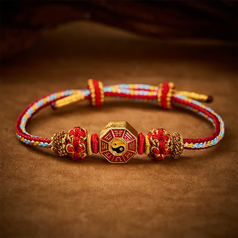 Buddha Stones Buntes, handgewebtes Armband mit Bagua-Motiv und chinesischer Münze im tibetischen Stil. - image 3