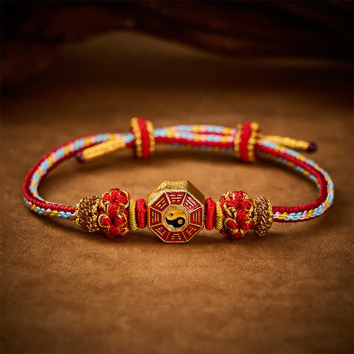 Buddha Stones Buntes, handgewebtes Armband mit Bagua-Motiv und chinesischer Münze im tibetischen Stil. - image 3