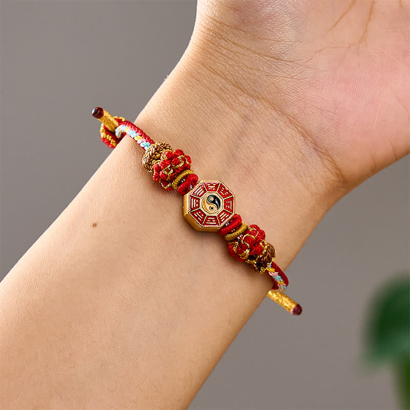 Buddha Stones Buntes, handgewebtes Armband mit Bagua-Motiv und chinesischer Münze im tibetischen Stil. - image 4