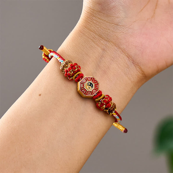 Buddha Stones Buntes, handgewebtes Armband mit Bagua-Motiv und chinesischer Münze im tibetischen Stil. - image 4