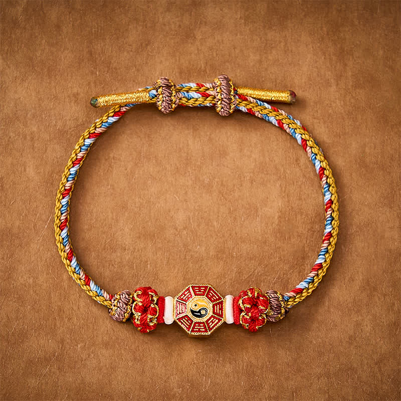 Buddha Stones Buntes, handgewebtes Armband mit Bagua-Motiv und chinesischer Münze im tibetischen Stil. - Gold - Roter Faden (Schutz♥Glück) - image 8