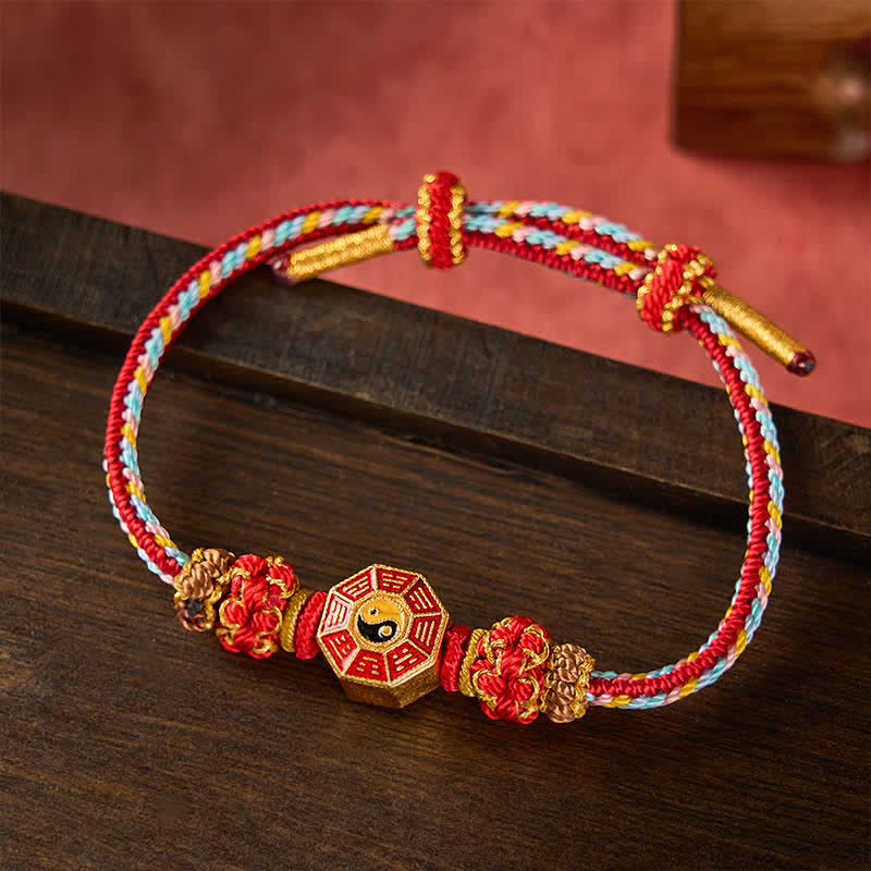 Buddha Stones Buntes, handgewebtes Armband mit Bagua-Motiv und chinesischer Münze im tibetischen Stil. - image 1