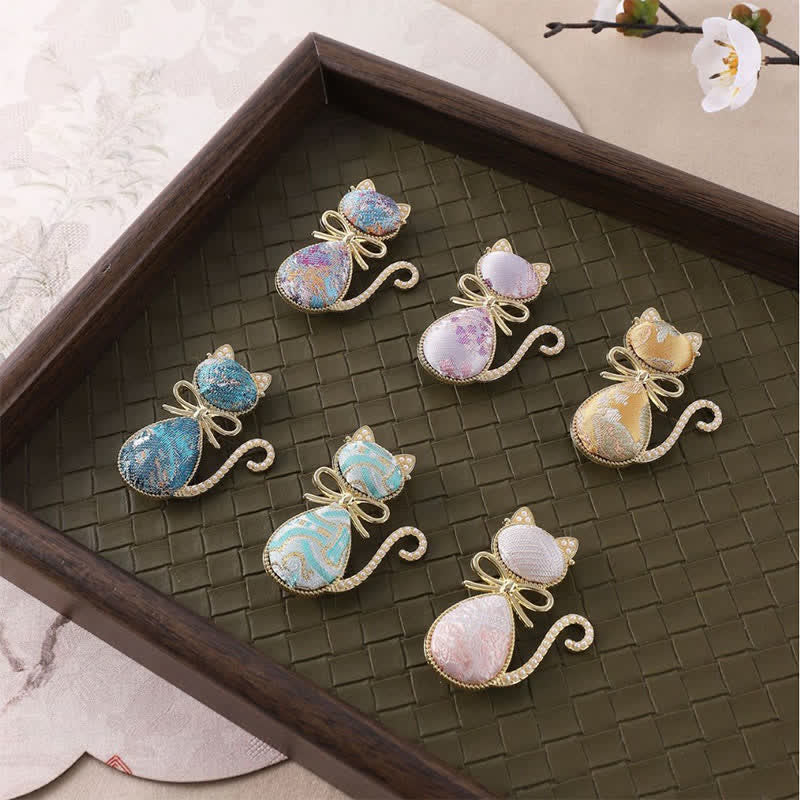 Buddha Stones Perlenlied Brokat Katze Schleife Reinheit Brosche - image 2